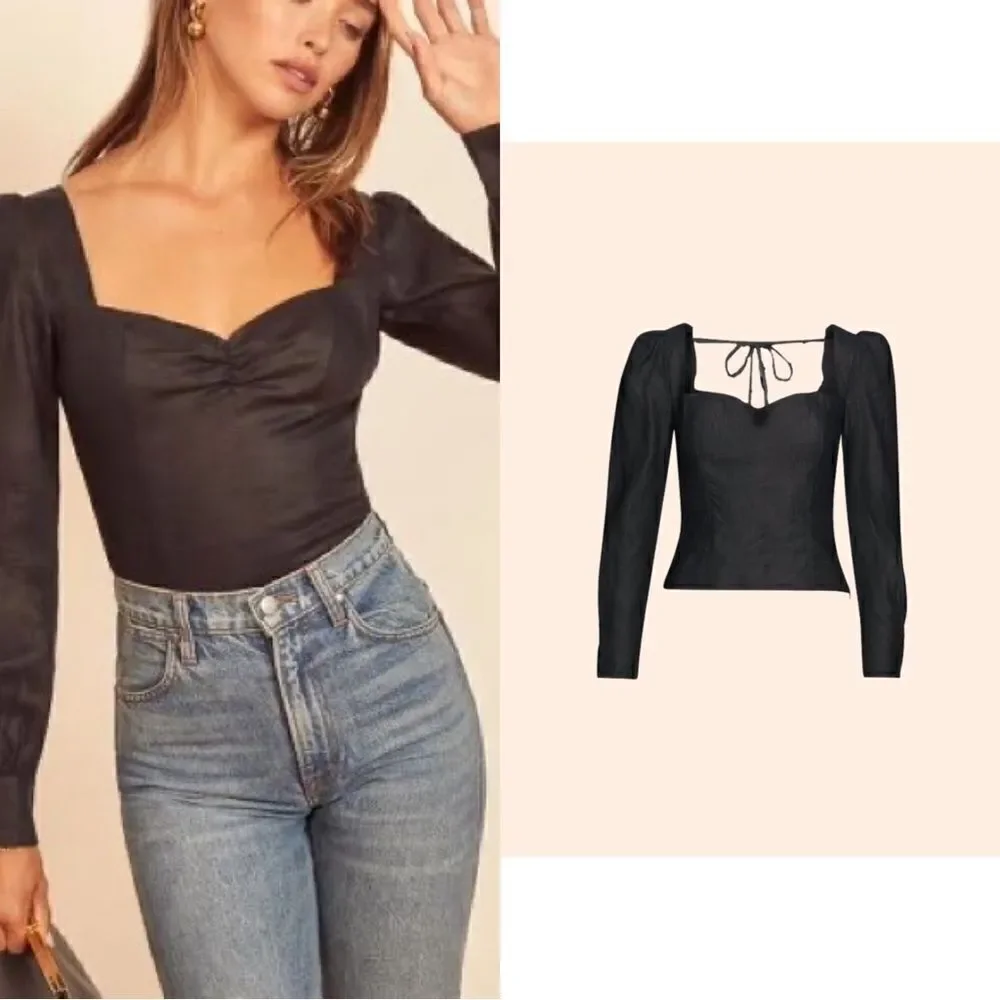 Reformation Castagna Black Linen Top - Picture 4 of 10